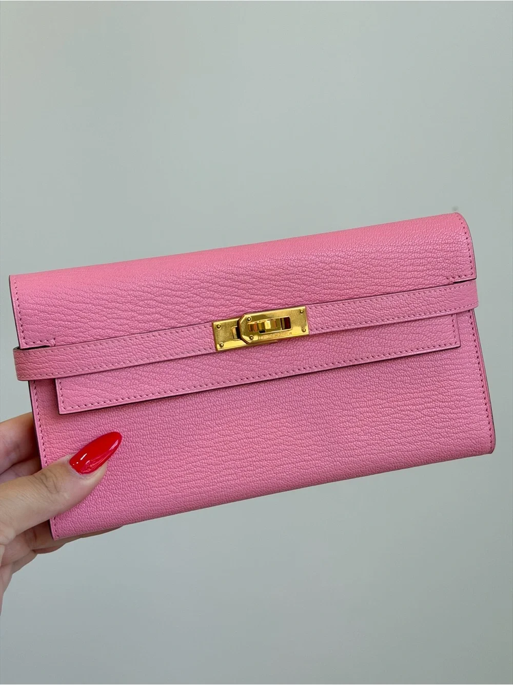 Hermes Pink Kelly Wallet with Gold Hardware 2014